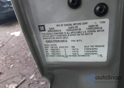 2005 Chevrolet Tahoe Z71 z USA, uszkodzony, nr VIN 1GNEK13T65R180512